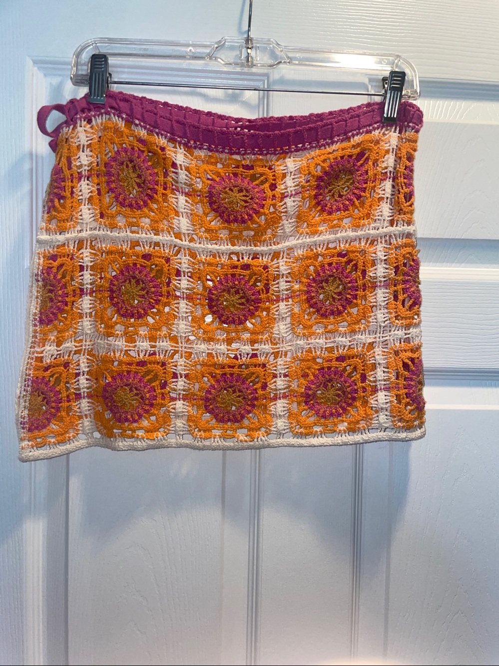 Crochet Mini Skirt/ cover up with Orange and Magenta Floral crochet Squares - Picture 4 of 4